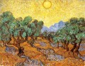 オリーブの木と黄色い空と太陽 ヴィンセント・ファン・ゴッホの風景